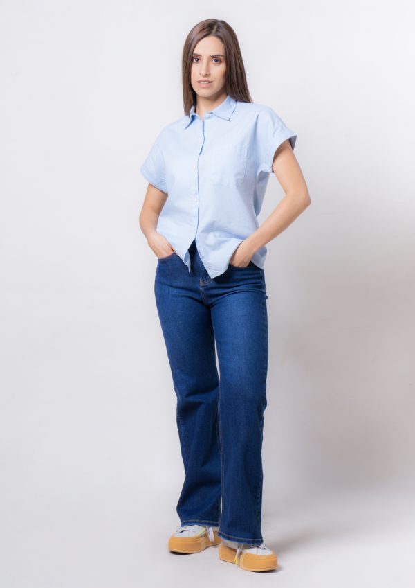 Camisa Celeste Manga Corta