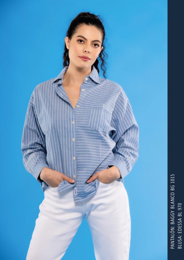 Camisa Edessa Celeste con Rayas - Imagen 2
