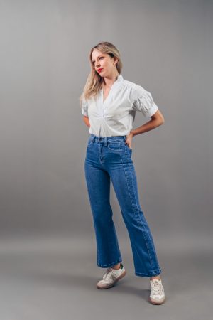 Blusa Manga Bombacha Celeste Rayas