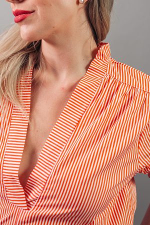 Blusa Manga Bombacha Tomate Rayas