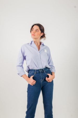 Camisa oxford celeste flor