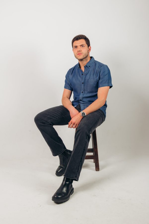 Camisa denim azul manga corta