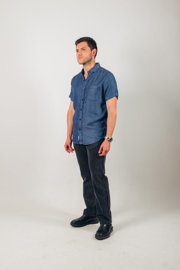 Camisa denim azul manga corta - Imagen 2