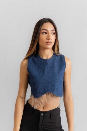 Crop top brillos - azul